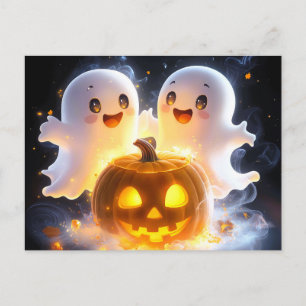 Carte Postale Faire-part Famille de fantômes mignons d'Halloween Citrouille