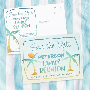 Carte Postale Faire-part Famille Reunion Beach Palm Trees Enregistrer La Da