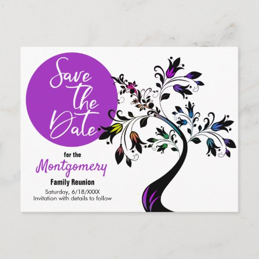 Carte Postale Faire-part Famille Réunion Enregistrer La Date Art Arbre Pers (Devant)