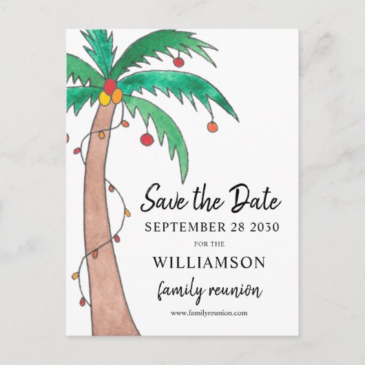 Carte Postale Faire-part Family Reunion Palm Tree Enregistrer la date Cart (Devant)