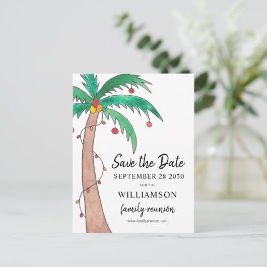 Carte Postale Faire-part  Family Reunion Palm Tree Enregistrer la date Cart (Debout devant)