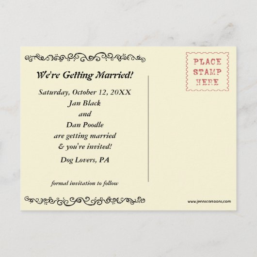 Carte Postale Faire-part Fancy Black Toy Poodles Mariage Enregistrer la dat (Dos)