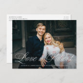 Carte Postale Faire-part Fancy Script Love is Patient Mariage Postponement (Devant / Derrière)