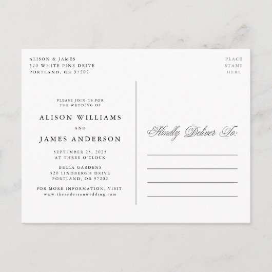 Carte Postale Faire-part Fancy Script Love is Patient Mariage Postponement (Dos)