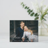 Carte Postale Faire-part Fancy Script Love is Patient Mariage Postponement (Debout devant)