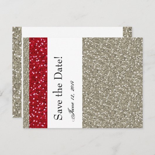 Carte Postale Faire-part Fancy Silver et Rouge Save the Date (Devant / Derrière)