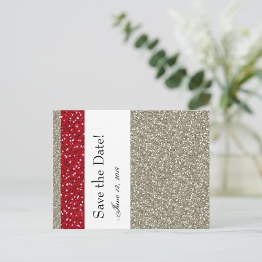 Carte Postale Faire-part Fancy Silver et Rouge Save the Date (Debout devant)