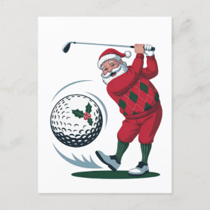 Carte Postale Faire-part Fantaisie de golf de Noël avec le Père Noël