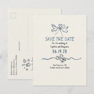 Carte Postale Faire-part Fantasque Funky Dessin à la Main Save The Date