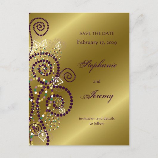 Carte Postale Faire-part fatfatin Boho Spirales Violettes Or Save The Date (Devant)