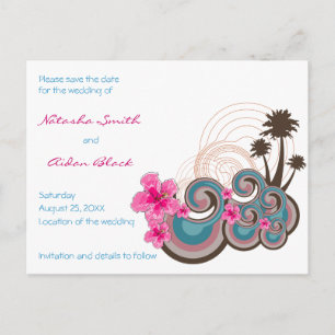 Carte Postale Faire-part fatfatit Tropical Waves Hibiscus Enregistrer la da