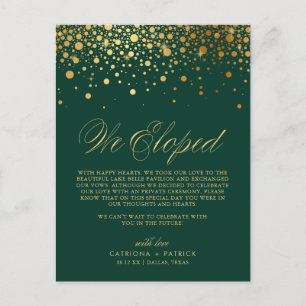Carte Postale Faire-part Faux Confetti en Papier d'Or Vert Mariage Mariage