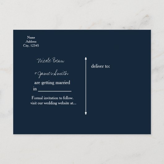 Carte Postale Faire-part Faux Diamant Bleu & Argent Brillant Save The Date (Dos)