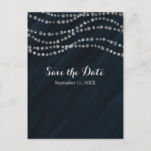 Carte Postale Faire-part Faux Diamant Bleu Et Argent Brille Save The Date