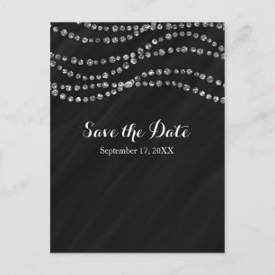 Carte Postale Faire-part Faux Diamant Noir & Argent Brillance Enregistrer L