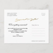 Carte Postale Faire-part Faux Gold Handwrite Enregistrer notre Date White P (Dos)