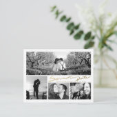 Carte Postale Faire-part Faux Gold Handwrite Enregistrer notre Date White P (Debout devant)