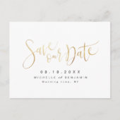 Carte Postale Faire-part Faux Gold Modern Simple Script Enregistrer La Date (Devant)