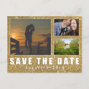 Carte Postale Faire-part Faux Gold Parties scintillant Enregistrer La Date 