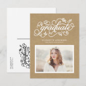 Carte Postale Faire-part Faux Kraft Calligraphie Rustique Photo Diplôme (Devant / Derrière)