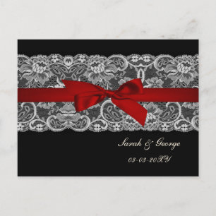 Carte Postale Faire-part Faux lace et ruban rouge, noir save the date