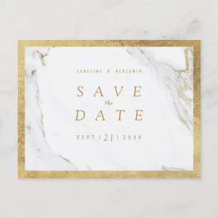 Carte Postale Faire-part Faux papier doré marbre luxe moderne save the date