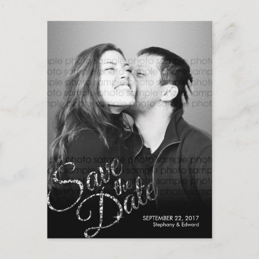 Carte Postale Faire-part Faux Parties scintillant Argent Enregistrer la dat (Devant)