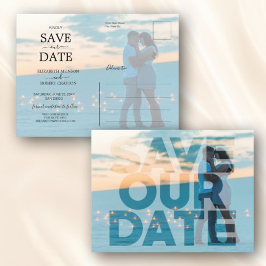 Carte Postale Faire-part Faux Vellum Photo Wedding Save our Date