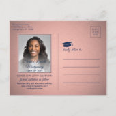 Carte Postale Faire-part Félicitations diplômé Bleu marine et rose Photo de (Dos)