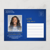 Carte Postale Faire-part Félicitations Diplômé Bleu & Or Enregistrer la Dat (Dos)