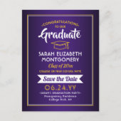 Carte Postale Faire-part Félicitations diplômés Pourpre et Or Sauvegardez l (Devant)