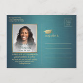 Carte Postale Faire-part Félicitations jeune diplômé Turquoise et Or Sauveg (Dos)