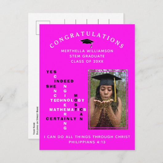 Carte Postale Faire-part Félicitations roses chaudes femmes dans STEM Grad (Devant / Derrière)