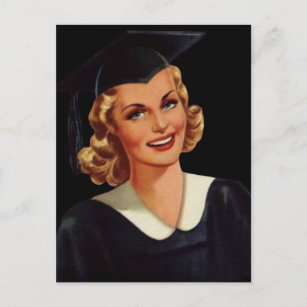 Carte Postale Faire-part Femme vintage d'obtention du diplôme de Co-Ed
