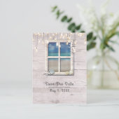 Carte Postale Faire-part Fenêtre de plage tropicale Bois Blanc Save the Dat (Debout devant)