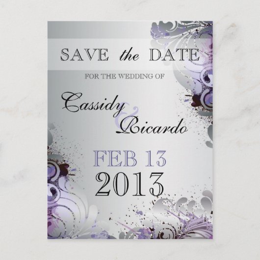 Carte Postale Faire-part Feng Shui fleurit dans les tons violet et argenté (Devant)