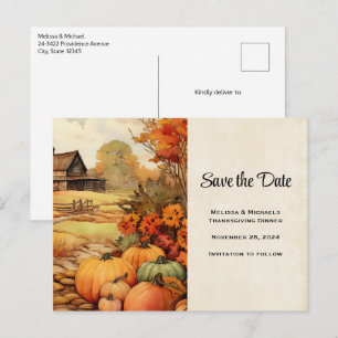 Carte Postale Faire-part Ferme citrouille automne récolte Thanksgiving