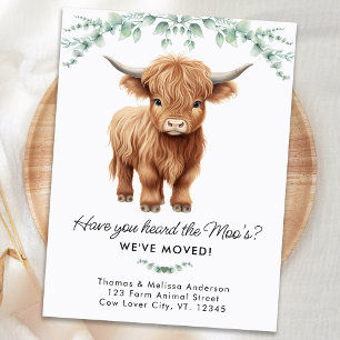 Carte Postale Faire-part Ferme de Eucalyptus Highland Cow Nouvelle Adresse 