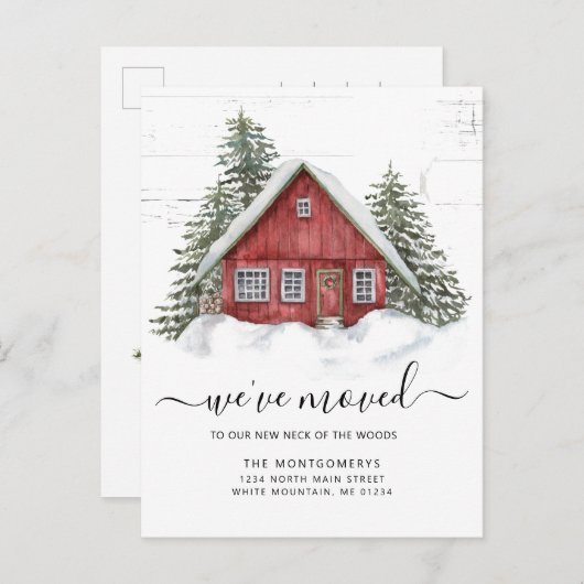 Carte Postale Faire-part Ferme Rouge Rustique Changement d'Adresse (Devant / Derrière)