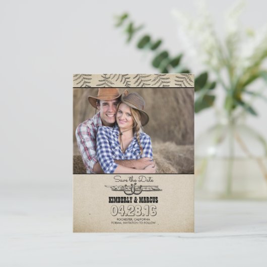 Carte Postale Faire-part Fers à cheval Campagne Rustique Enregistrer la dat (Debout devant)