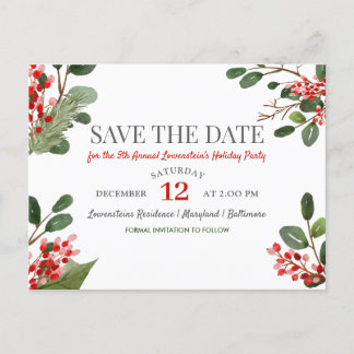 Carte Postale Faire-part Fête annuelle de Noël Berry Holly Save The Date