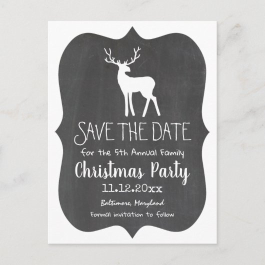 Carte Postale Faire-part Fête annuelle de Noël sur tableau noir Renne blanc (Devant)