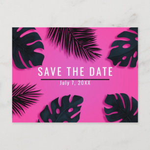 Carte Postale Faire-part Fête aux feuilles de palmier tropical rose Enregis