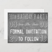 Carte Postale Faire-part Fête d'anniversaire 30 ans Save The Date Tableau c (Devant / Derrière)