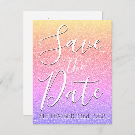 Carte Postale Faire-part Fête d'anniversaire arc-en-ciel paillettes étincel (Devant / Derrière)