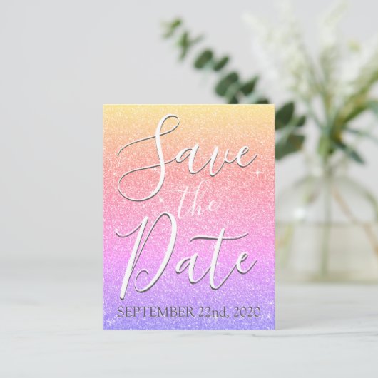 Carte Postale Faire-part Fête d'anniversaire arc-en-ciel paillettes étincel (Debout devant)