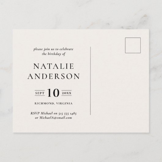 Carte Postale Faire-part Fête d'anniversaire automnale à feuillage rustique (Dos)