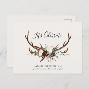 Carte Postale Faire-part Fête d'anniversaire de l'automne du cerf de feuill