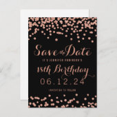 Carte Postale Faire-part Fête d'anniversaire Rose Gold Glitter Confetti Enr (Devant / Derrière)