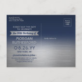 Carte Postale Faire-part Fête d'anniversaire surprise Bleu marine Enregistr (Dos)